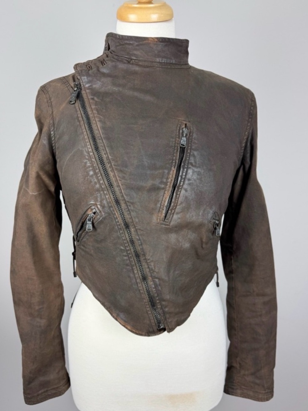 Ralph Lauren Black Label Waxed Brown Canvas Moto Jacket SZ: 4